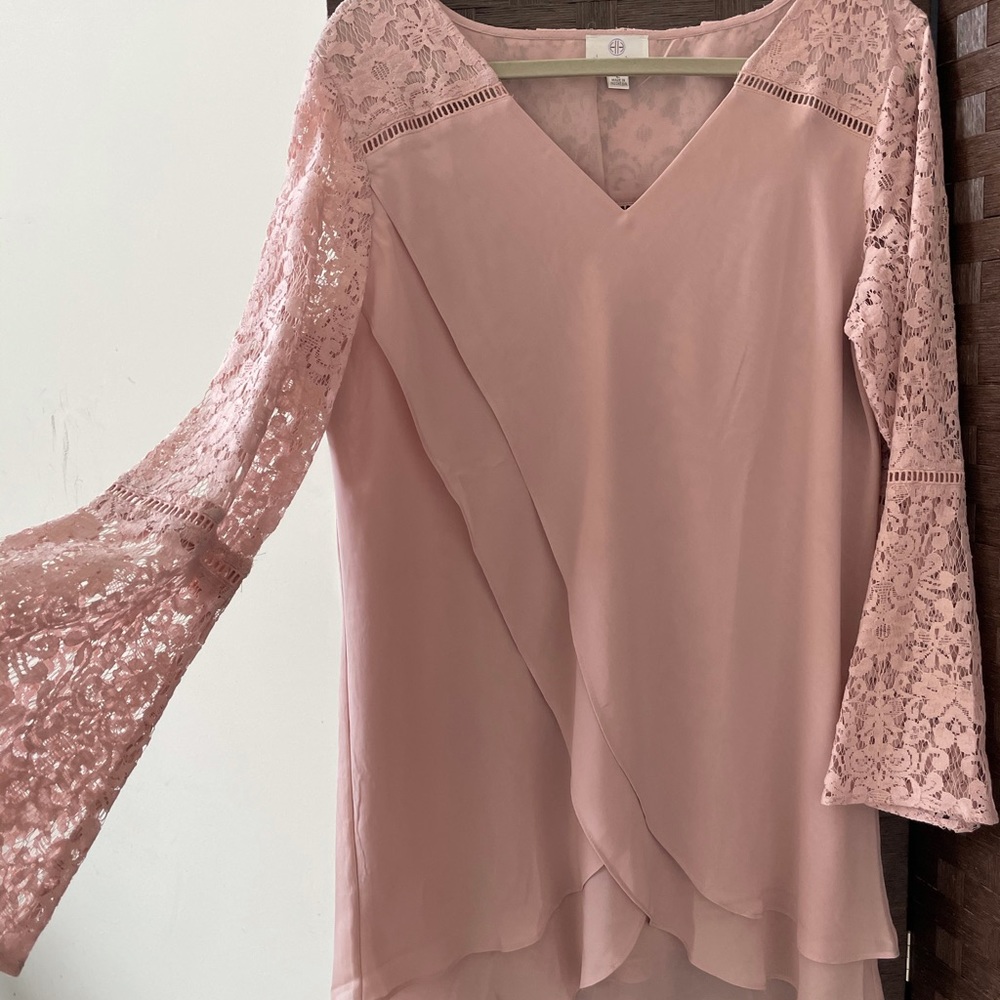 Blush Pink Lace Bell Sleeve Tunic